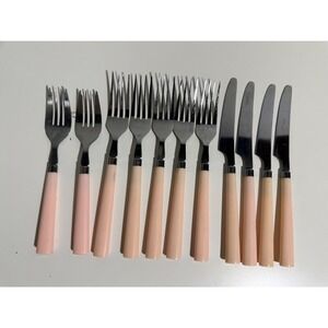 Vintage Pink 11pc Flatware Set Stainless Taiwan MCM Retro Forks Knives Pastel